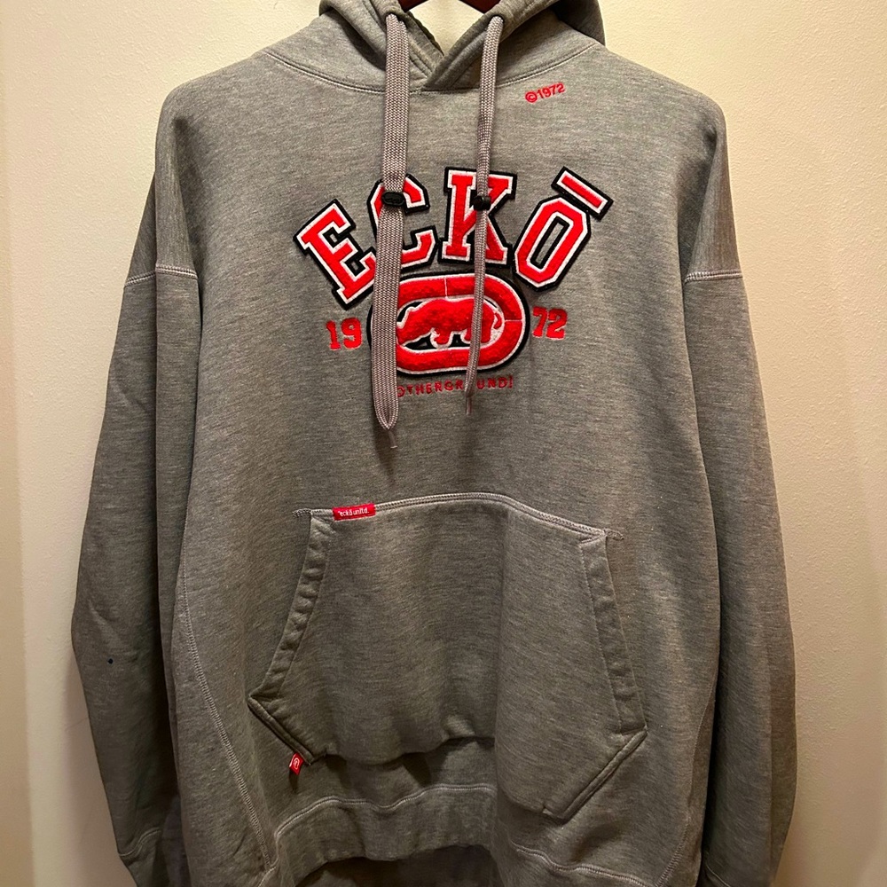 Vintage Ecko Unltd Hoodie - Gray with Red Embroidered Logo - Men’s Size XL